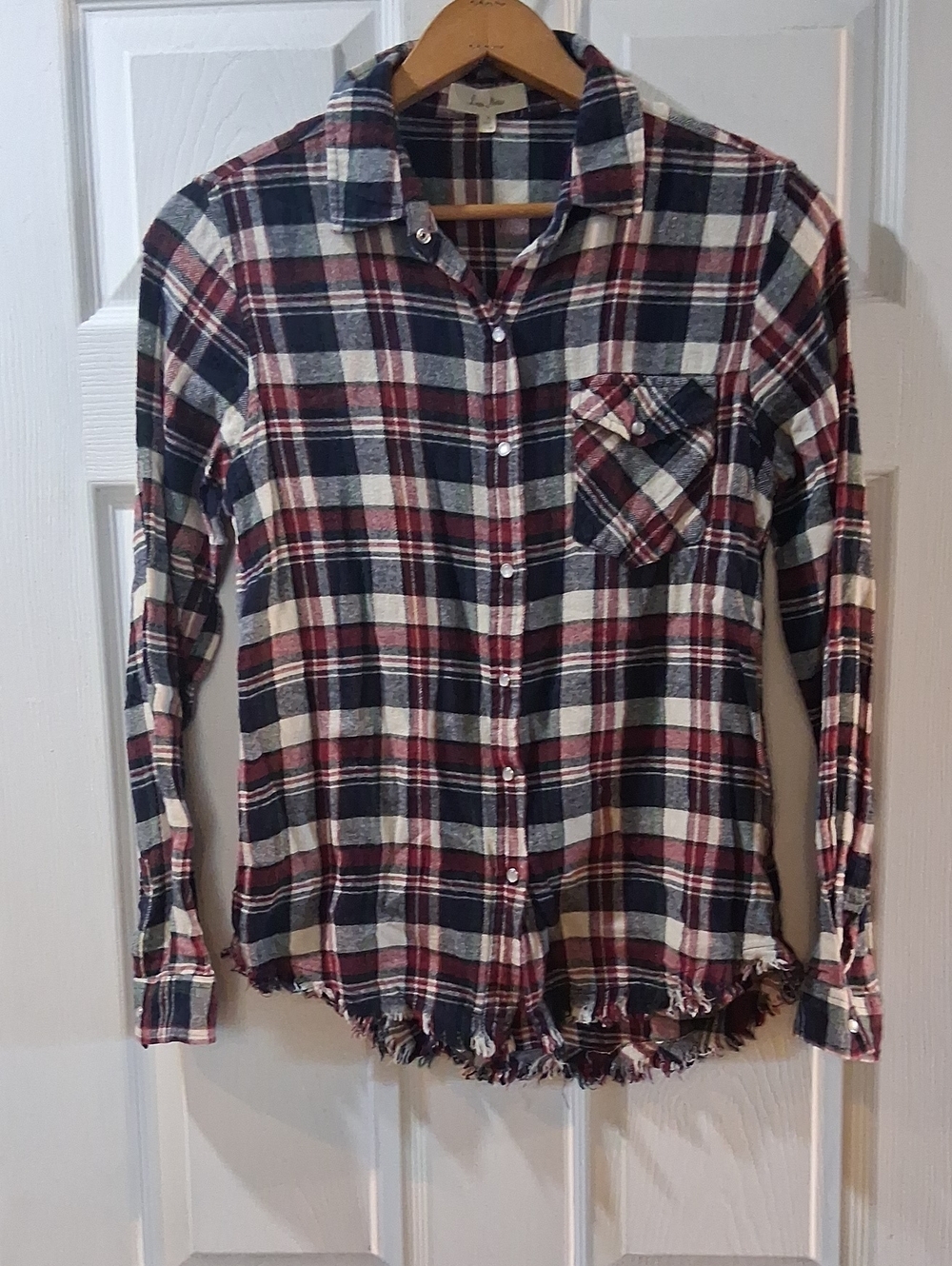 Love Notes Red Navy White Plaid Button-Down Shirt